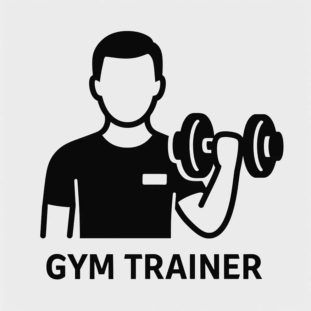  Vector graphic of a gym trainer icon, illustrating a personal trainer engaged in a workout session.
