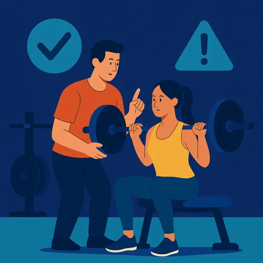 An image depicting a man and woman in a gym, actively participating in a fitness routine with various gym equipment around them</p>
<p>